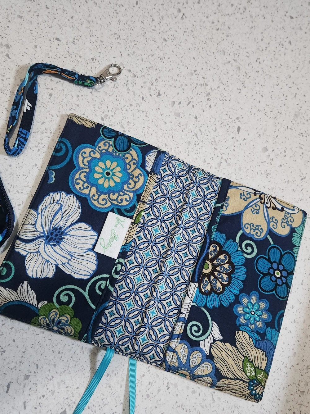 Vera Bradley Quilted Floral Navy Blue Passport Cover with Matching Coin Pouch